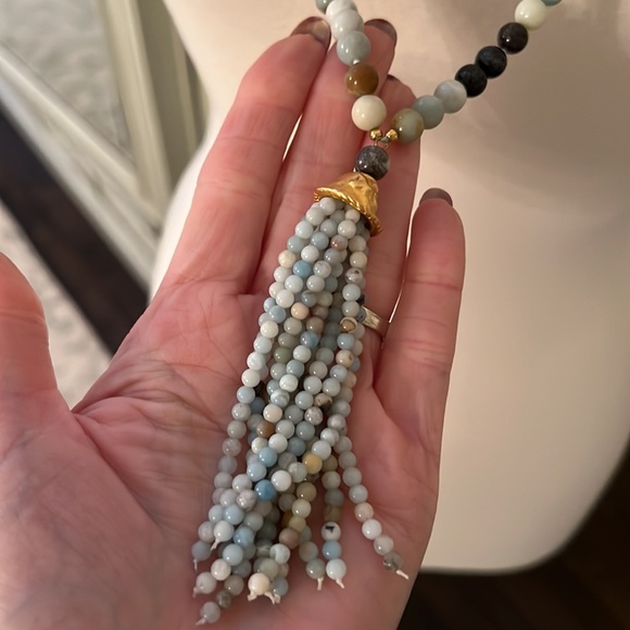 Kenneth Jay Lane Turquoise Beaded Tassel Necklace - Picture 2 of 5